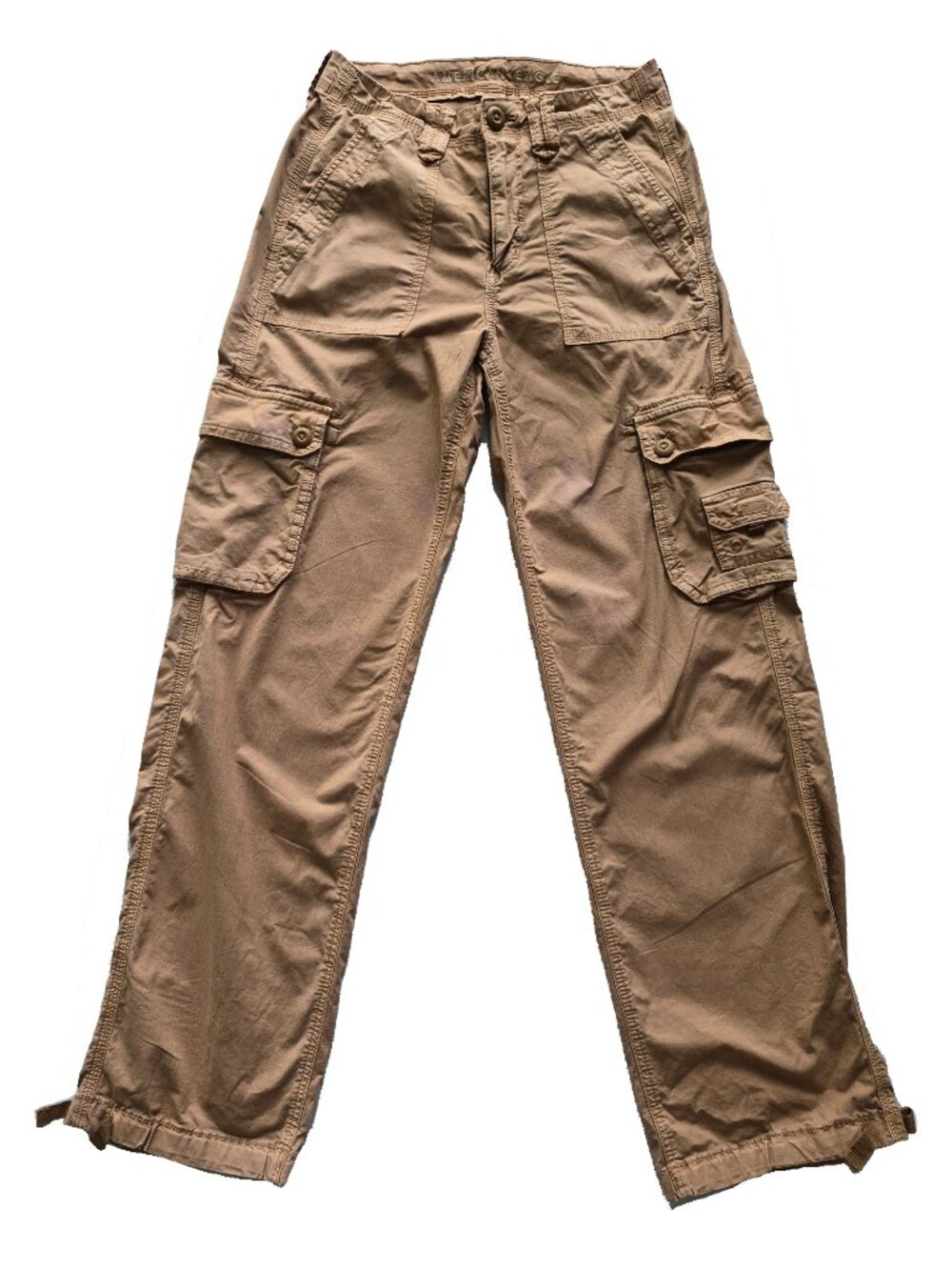 American Eagle Cargo Pants in Deep Tan Color with Ankle Ties Size 0 - Picture 1 of 16